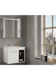 Resim Denko Latte 65 Cm Mdf Beyaz Banyo Dolabı Alt Modül Ve Lavabo Beyaz 