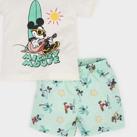 Resim DeFacto Erkek Bebek 2'li Takım Disney Mickey & Minnie Kısa Kollu Tişört Esnek Belli Şort Alt E3522A525SMER98 Ekru 