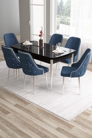 Resim Canisa Tia Serisi 80x132 Açılabilir Mdf Beyaz Gold Detay Masa Takımı Ve 6 Antrasit Sandalye 