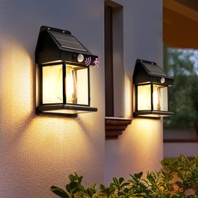 Resim 1 adet dış duvar lambası, seçebileceğiniz 2 boyut, güneş enerjili avlu lambası, hareket algılayan ışık, üç aydınlatma modu, ABS malzeme, kablo gerektirmeyen dış mekan lambası, veranda, avlu ve bahçe için uygun 