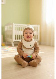 Resim Erkek Bebek 4'lü Zıbın Takımı 1-6 Ay Kahverengi 