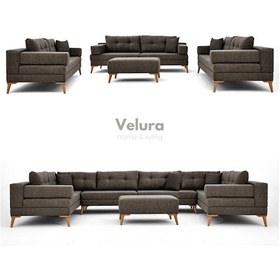 Resim Zeri 3+3+3 Yataklı Puzzle Modüler U Köşe Koltuk Takımı & Puflu Köşe Takımı - Kahve 157 Kahve 