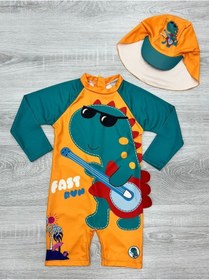 Resim My Kids Wear Şapkalı Fermuarlı Uzun Kollu Mayo Turuncu 