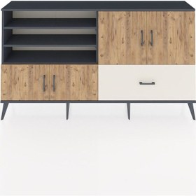 Resim Arges Konsol 5 Raflı Tek Çekmeceli 4 Kapaklı 176x30x99 Antrasit-ç Antrasit-çam/aytaşı 