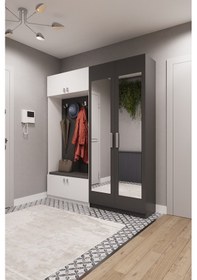 Resim Asra Trend Mdf Vestiyer & Portmanto & Ayakkabılık -180x208x35cm,aynalı,askılı,çok Raflı,kapaklı V-02 Beyaz - Antrasit Beyaz 