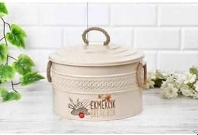 Resim Akın Metal Krem Renk Kapaklı Hasır İpli Ekmek Kutusu Ekmeklik Krem Tek Ebat 