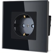 Resim GERSIK Standart Elektrik Priz - Çizilmeye Dayanıklı Temperli Cam Kapaklı, 86x86mm (3.39x3.39in), Schuko Fişi ile Uyumlu, Ev, Ofis, Otel, Restoran için Modern Minimalist Tasarım Güç Prizi, Ofis Elektrik Kaynağı, Otel Odası Aksesuarı, Dayanıklı Yapı 