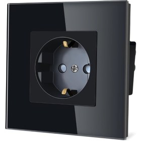 Resim GERSIK Standart Elektrik Priz - Çizilmeye Dayanıklı Temperli Cam Kapaklı, 86x86mm (3.39x3.39in), Schuko Fişi ile Uyumlu, Ev, Ofis, Otel, Restoran için Modern Minimalist Tasarım Güç Prizi, Ofis Elektrik Kaynağı, Otel Odası Aksesuarı, Dayanıklı Yapı 