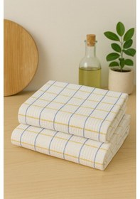 Resim 2 Li Mikrofiber Kurulama Bezi Seti 45x65 Cm Hızlı Kuruyan, Leke Tutmayan Mutfak Kurulama Havlusu Beyaz - Sarı 