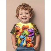 Resim Erkek Çocuklar için Yaz Dinozor Grafik T-Shirt - Canlı 3D Karikatür Dinozor Baskısı, Kısa Kollu Yuvarlak Yaka Rahat Üst, Hafif ve Nefes Alabilir, Dış Mekan Oyunları için Dinozor Giysileri 