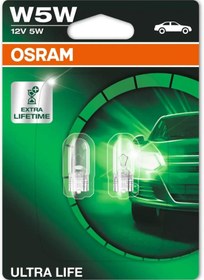 Resim Osram T10 W5W UltraLife Plaka Park İçmekan Ampulü, 12V 2'li Paket, Universal uzun ömürlü Orijinal 