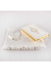 Resim Seccade + Tesbih + Kuran Hediye Seti (Orta Boy, Beyaz) 