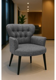 Resim Azra Mobilya Gri Keten Kumaş Tekli Koltuk Berjer - Cafe Koltuğu - Bekleme Koltuğu - Siyah Ayak Gri 