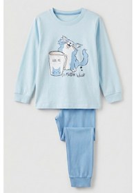 Resim Kız Çocuk Pamuklu Desenli Pijama Takımı 8411 Buz Mavi Buz Mavi 