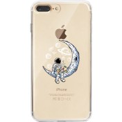 Resim Moodcase Apple iPhone 8 Plus Keyifli Astronot Lens Korumalı Şeffaf Telefon Kılıfı 