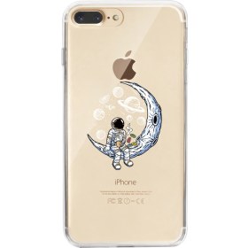 Resim Moodcase Apple iPhone 8 Plus Keyifli Astronot Lens Korumalı Şeffaf Telefon Kılıfı 
