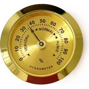 Resim OEM Analog Higrometre Nem Ölçer Humidor Puro Kutusu Için Metal Çerçeve Sarı 37MM 