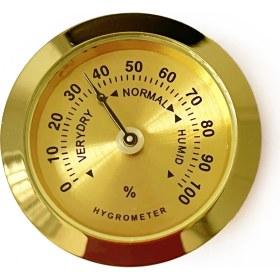 Resim OEM Analog Higrometre Nem Ölçer Humidor Puro Kutusu Için Metal Çerçeve Sarı 37MM 