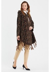 Resim Uludağ Triko Kadın Çiçek Desenli Kilim Panço Gümüş-Std Gümüş 