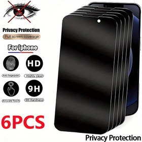 Resim For iPhone 11/12/13/14/15/16 Pro Max, for iPhone 11/12/13/14/15/16 Plus 16e için 6 adet Tam Kapsama Gizlilik Ekran Koruyucu - Anti-Spy Temperli Cam, Yüksek Çözünürlüklü, 9H Sertlik, Dokunmatik Hassas, Çiziklere Karşı Dayanıklı, Kolay Kurulum, Kalıntısız, Ekran Koruma | Parlak Bitiş | Dayanıklı Cam 