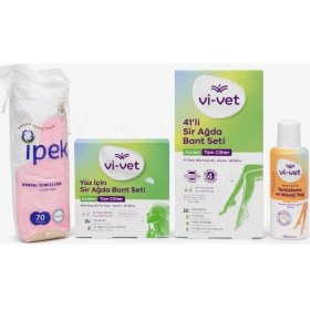 Resim Vi-Vet 4’lü Vücut Bakım Seti Sir Ağda Bant Seti 41’li + Yüz Bandı 24 Adet + Temizleme & Masaj Yağı 125 ml + Ipek Pamuk 70 Adet Hassas Ciltler 