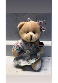 Resim Sevimli Elbiseli Tulumlu Ayıcık Peluş Oyuncak Anahtarlık Uyku Arkadaşı Hediyelik 12 Cm Haki 