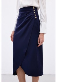 Resim Sateen Düğme Detaylı Kalem Etek - Lacivert-136779 Lacivert 
