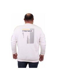 Resim Starbattal Erkek Büyük Beden Sıfır Yaka Sweat Streetwear 23206 Ekru-Ekru 