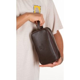 Resim Newish Polo Erkek Kahverengi Deri Portföy Clutch Traş Kozmetik Bakım ve Günlük El Çantası new277 
