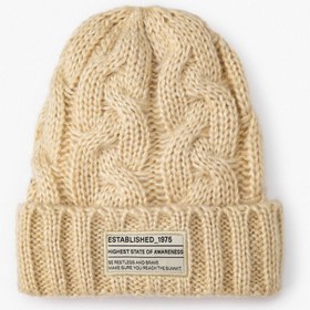 Resim Erkek Örgü Bere Katlamalı Etiket Baskılı 