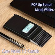 Resim Yeni Çift Katmanlı Arka Sticker RFID Alüminyum Alaşımlı Erkek Kredi Kartı Metal Kart Tutucu, OBCREATOR ile Büyük Kapasiteli 10 Kartlık Alt İtme Kart Tutucu 