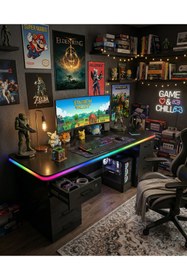 Resim XMAX 200x80CM RGB Bluetooth Pixel Led - Çekmeceli MDF Metal Ayak ZYRA Yayıncı Oyuncu Masası 
