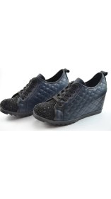 Resim Beety 706 Lacivert Hakiki Deri Gizli Platform Günlük Kadın Ayakkabı 