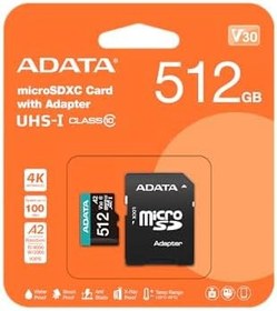 Resim ADATA Premier Pro 512GB microSDXC/SDHC UHS-I U3 Class 10(V30S) Bellek Kartı, Siyah 