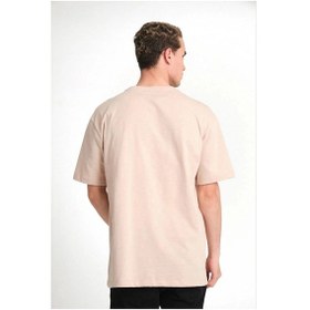 Resim Barlashive Erkek Düz Tişört Bisikilet Yaka Kısa Kol Oversize T-shirt - Bej Çok Renkli 
