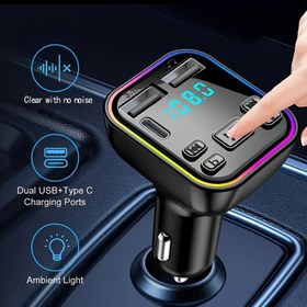 Resim Araba MP3 Çalar FM Verici - Çift USB/Type-C Hızlı Şarj ve Kablosuz Şarj | Eller Serbest Arama ve Yüksek Sadakat Ses | Sürücüler için Evrensel Araba Şarj Cihazı Seti (QC3.0, ≤36V, Pil Yok) 