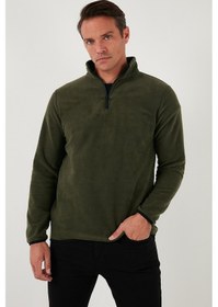 Resim Buratti Slim Fit Yarım Fermuarlı Dik Yaka 2'Li Paket Erkek Polar 5906003S2 Haki-Gri 