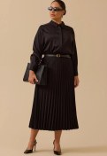 Resim Galaxi Kadın Büyük Beden Esnek Bel Pliseli Basic Etek 4003 Siyah Siyah 