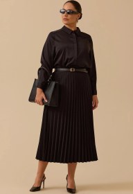 Resim Galaxi Kadın Büyük Beden Esnek Bel Pliseli Basic Etek 4003 Siyah Siyah 