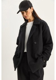 Resim Shade Kadın Kruvaze Yaka Cep Detaylı Kaşe Blazer Ceket 60283757 - Siyah 