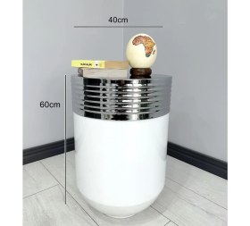 Resim Evden İste Elegant Dekoratif Krom Darbuka Parlak Beyaz Sehpa 60 cm 