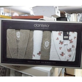 Resim Dantela Premium Soft Nakışlı Aile Bornoz Seti-Gülce Krem Bej Krem - Bej 