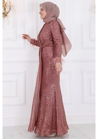 Resim Amine Hüma İkbal Payetli Tesettür Abiye Gül Kurusu Gül Kurusu 