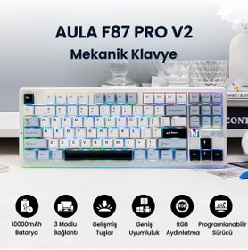 Resim Aula F87 Pro V2 Mekanik Rgb Tkl Star Vector Switch Kablosuz Makrolu Hot Swap Klavye Lacivert 