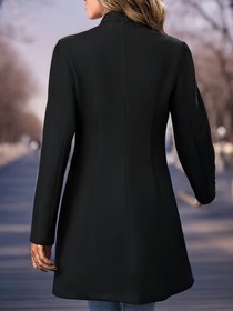 Resim Kadın Uzun Kollu Hakim Yakalı önden Düğmeli Ithal Kaşe Astarsız Kısa Kaban - Siyah / L-XL 