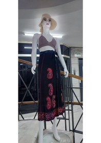 Resim Bohem Stil Hint Batik Çiçek Desenli Ve İşlemeli Uzun Hint Anvelop Etek Görsel Çok Renkli 