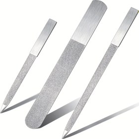 Resim 3 adet Elmas Tırnak Dosya Seti Paslanmaz Çelik Çift Taraflı Tırnak Dosyası Metal Zümrüt Tampon Dosyası Manikür Dosyaları Doğal Tırnak Emery Panoları Salon Ev ve Seyahat Kadınlar Erkekler için 
