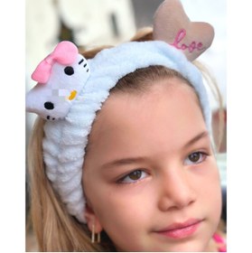 Resim QUEEN AKSESUAR Moda Peluş Oyuncak Hello Kitty Kedi 3d Bebek Çocuk Kadın Makyaj Bandana Saç Bantı Lastikli Mavi 