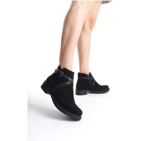 Resim Almıla Fermuarlı Lastikli Ortopedik Taban Topuklu Süet Kadın Bot Sst - Siyah Siyah 