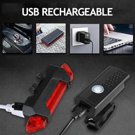 Resim Şarjlı Bisiklet Ön-Arka Far Stop Lambası Seti 